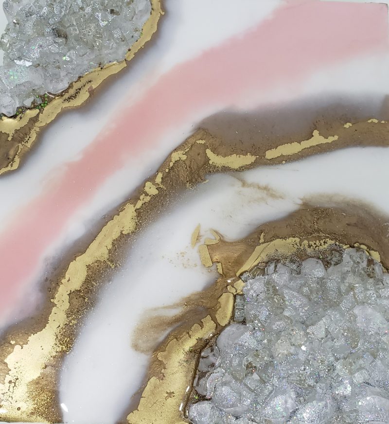 Geode Inspired Baby Pink-White-Gold Mini Art - Shelf/ Mantle Decor  $75 - Image 4