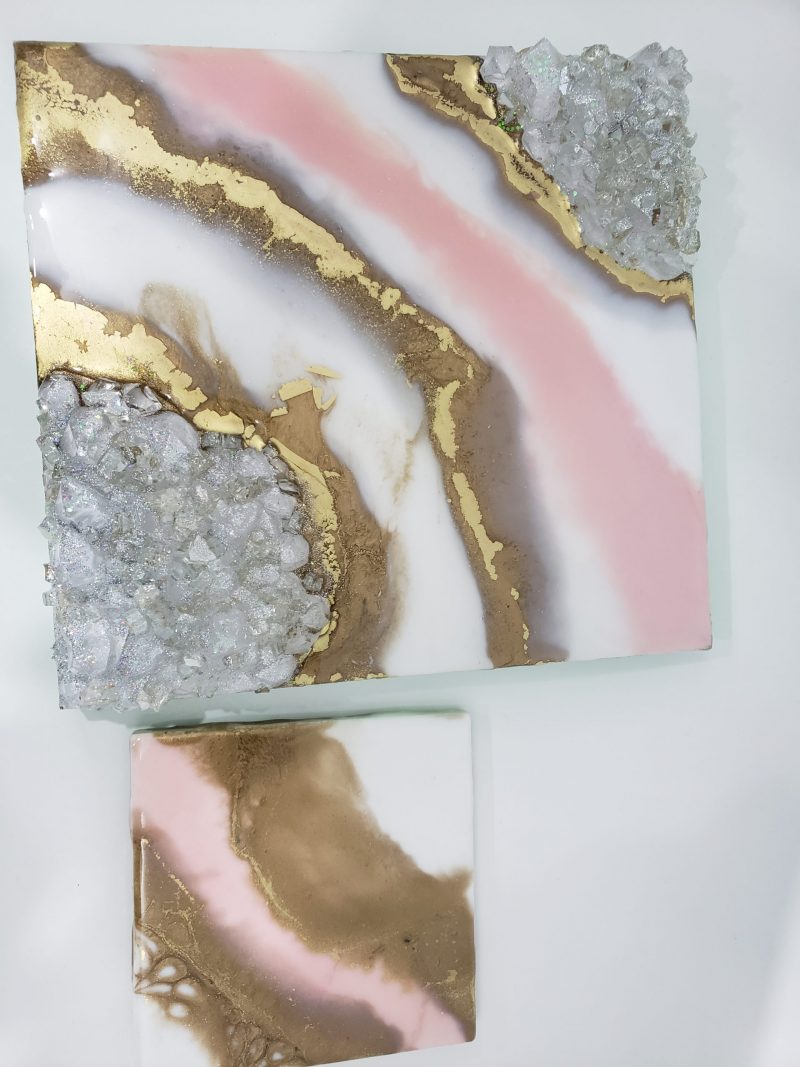 Geode Inspired Baby Pink-White-Gold Mini Art - Shelf/ Mantle Decor  $75 - Image 7