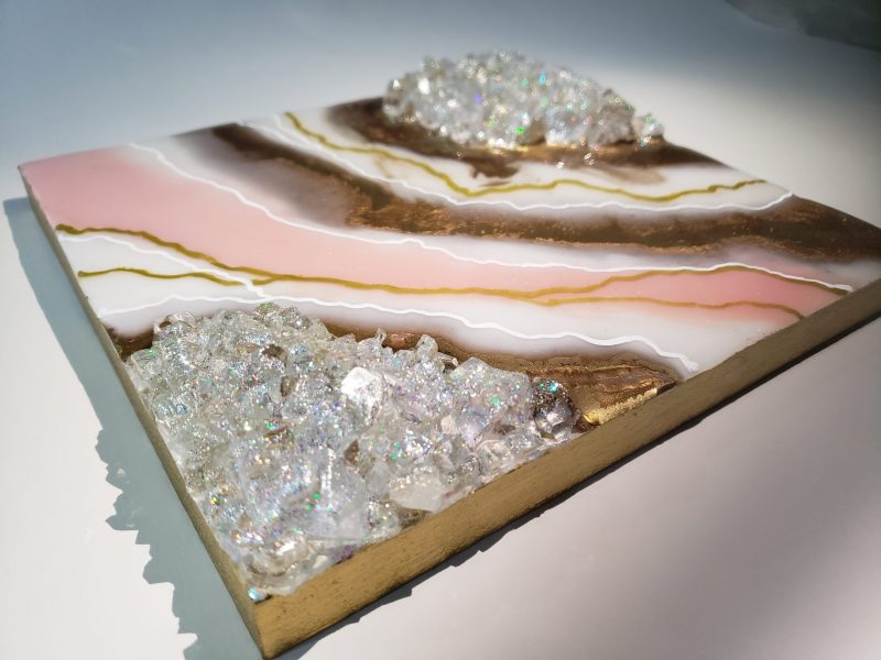 Geode Inspired Baby Pink-White-Gold Mini Art - Shelf/ Mantle Decor  $75 - Image 6