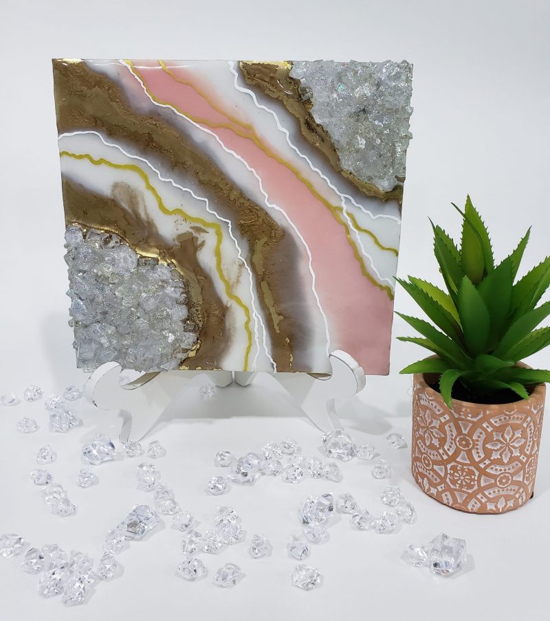 Geode Inspired Baby Pink-White-Gold Mini Art - Shelf/ Mantle Decor  $75