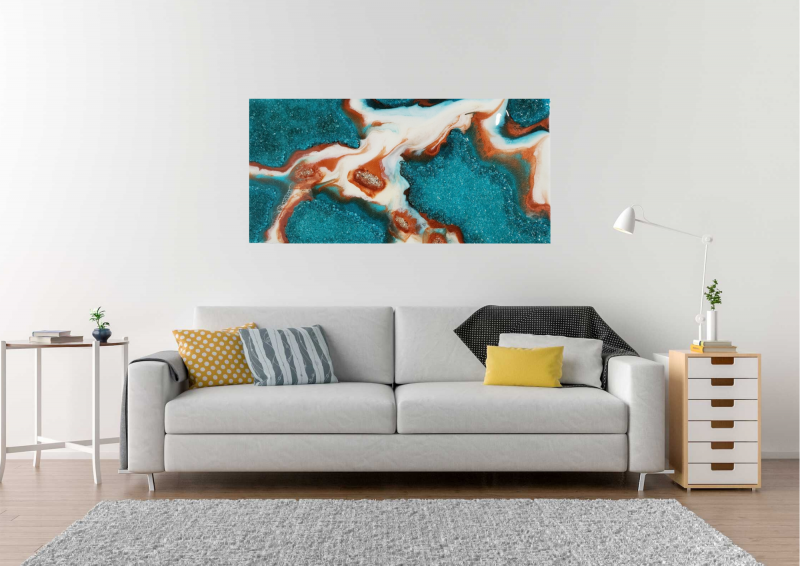 Long Teal & Bronze Resin Geode Wall Artwork With Lots Of Texture    $240 - Image 4