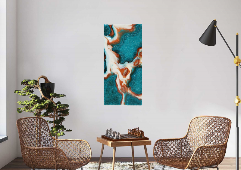 Long Teal & Bronze Resin Geode Wall Artwork With Lots Of Texture    $240 - Image 5