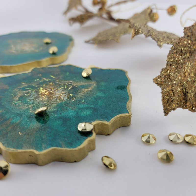 Green and gold agate coasters - Image 3