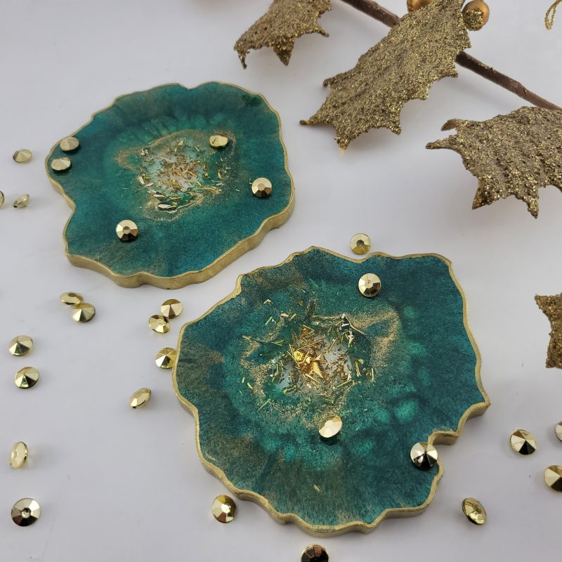 Green and gold agate coasters - Image 6