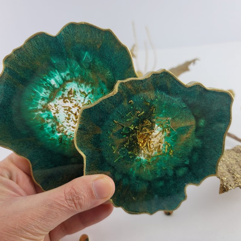 Green and gold agate coasters