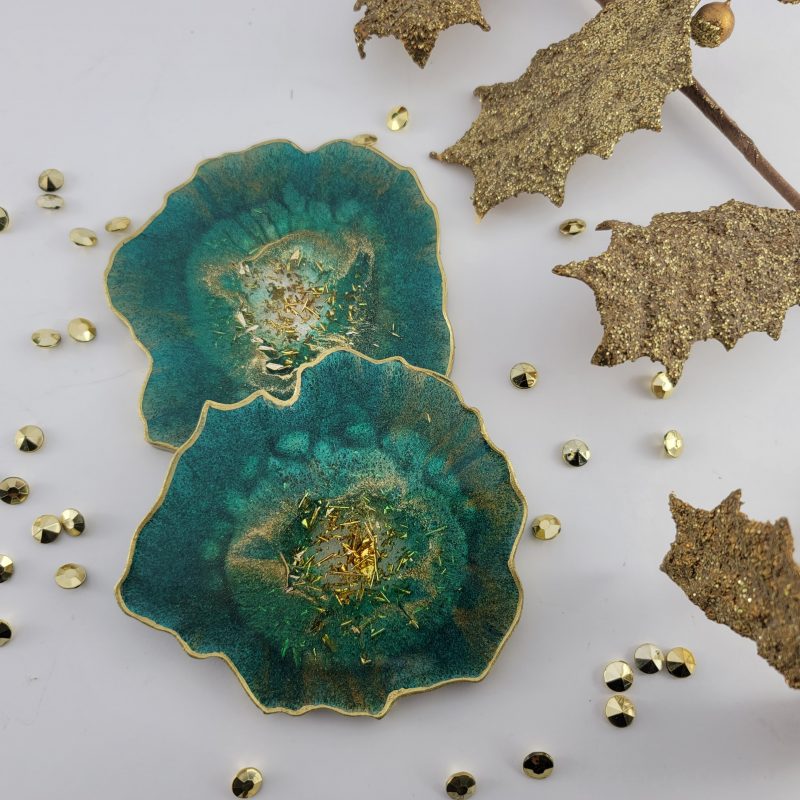 Green and gold agate coasters - Image 2