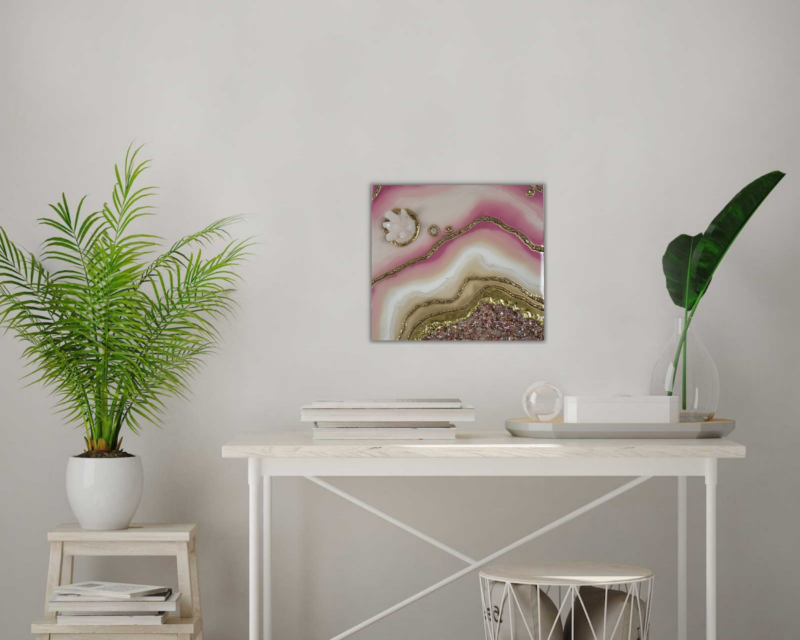 Pink Mini Geode Wall Art Painting - Mother's Day Gift - Home Decor - Image 2